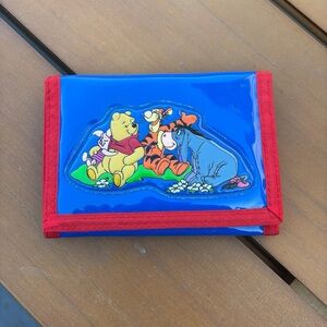 Vintage Disneyland Kids Blue Nylon Wallet Winnie the Pooh Piglet Eeyore